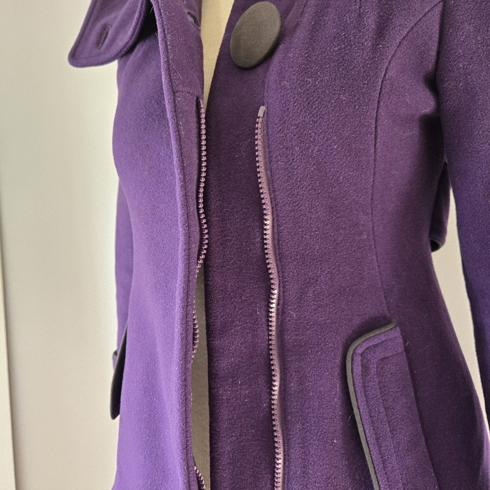 SOIA & KYO Purple Wool Blend thigh length Coat with Oversized buttons . Size XS - Picture 10 of 16